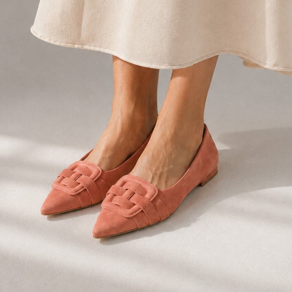 Aquatalia Jojo Dusty Pink Suede Leather Pointed Toe Flats Shoes Womens 9.5M